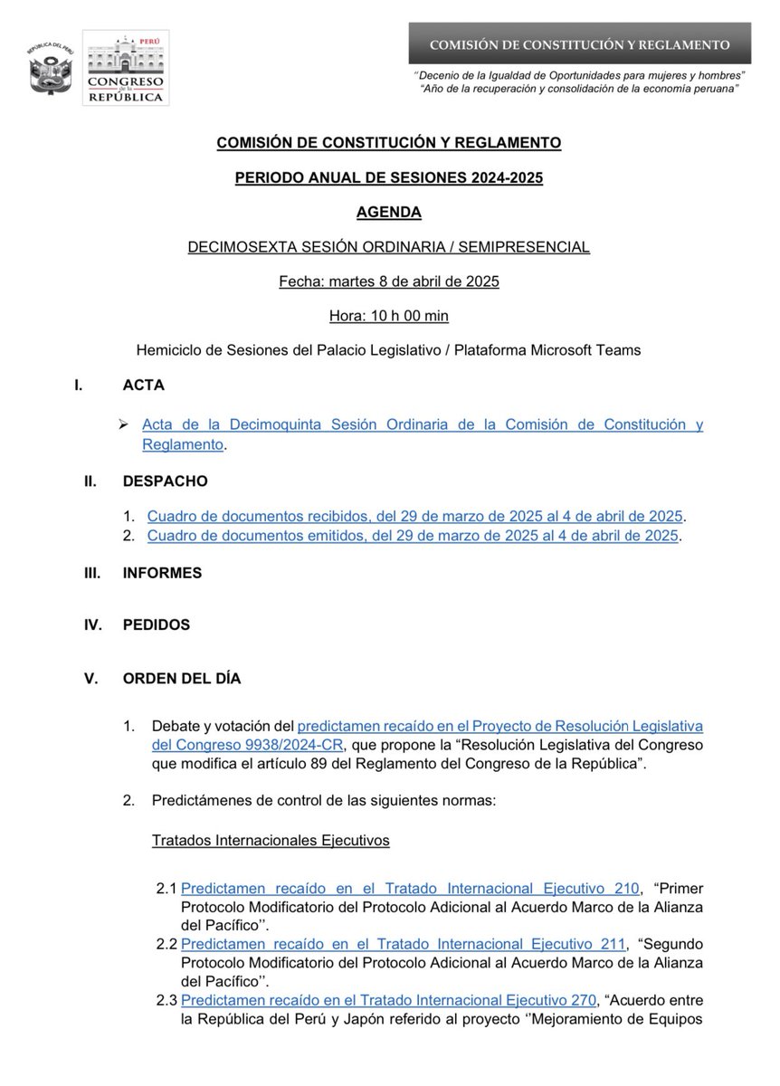 ComisionConsti2's tweet photo. agendaCCR l Martes 08 de abril
#decimosexta #sesionordinaria #congresodelarepublica #perú https://t.co/VlS8oCRoXt