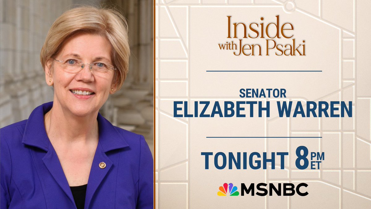 TONIGHT: <a href="/SenWarren/">Elizabeth Warren</a> joins <a href="/jrpsaki/">Jen Psaki</a> to discuss the latest on President Trump’s tariffs, and how Republicans and Democrats can work together to pass a resolution to prevent an economic collapse.

Tune in to @InsideWithPsaki at 8pm ET on <a href="/MSNBC/">MSNBC</a>.