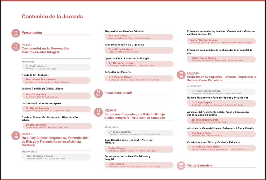 El próximo 8 de Mayo tendrán lugar en  <a href="/clinicogranada/">Hospital Universitario Clínico San Cecilio</a> las V Jornadas de Atención Multidisciplinar Insuficiencia Cardíaca y Salud Cardiovascular organizadas por nuestra Unidad de IC. <a href="/saludand/">Consejería de Salud y Consumo</a> <a href="/saludsurgranada/">Salud Sur Granada</a> <a href="/clinica_sec/">Asociación Cardiología Clínica SEC</a> <a href="/SeguraCardio/">Diego Segura-Rodríguez</a> 
 ⬇️Os dejamos programa e inscripción!