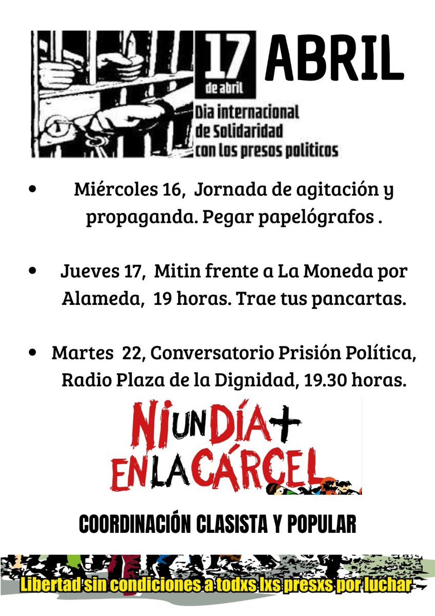 GarcMarco's tweet photo. 17 de Abril día Internacional de lxs Presxs Políticxs https://t.co/YHwZHGWDoA