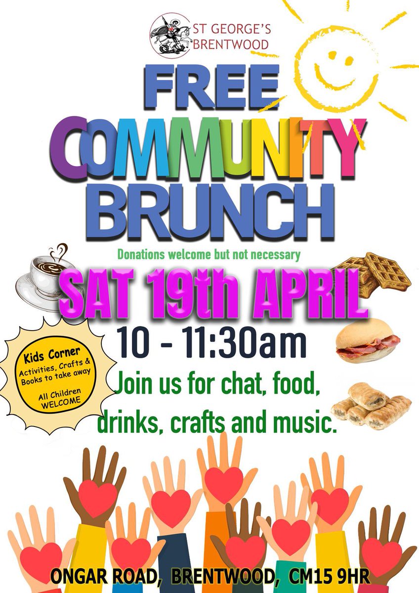 stgeorges_bwd's tweet image. SAVE THE DATE!!! Join us for our Community Brunch on Easter Saturday.  Bacon rolls, sausage rolls and homemade cake plus kids Easter activities!! Hope to see you there 🐣