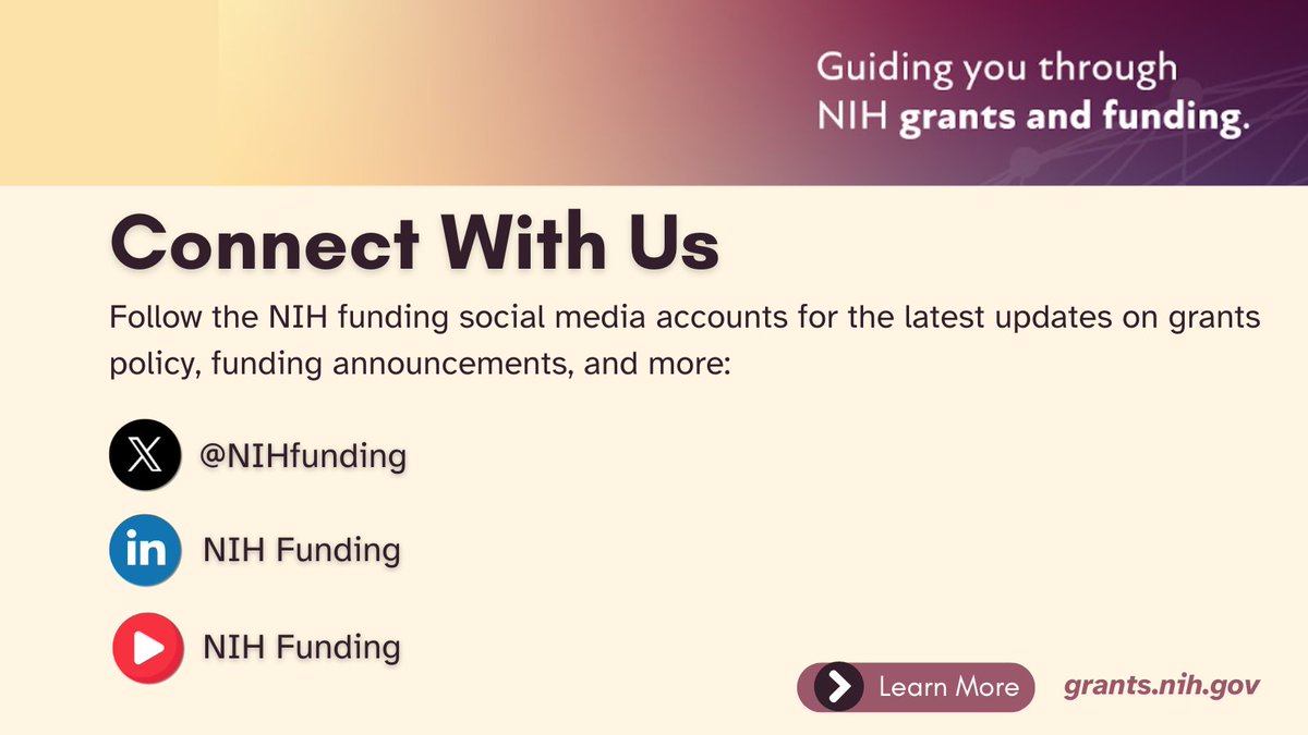 NIHFunding's tweet image. If you're looking for the latest NIH grants policy news, funding opportunities, and application resources — you're in the right place! Connect with us on LinkedIn and YouTube for even more resources.