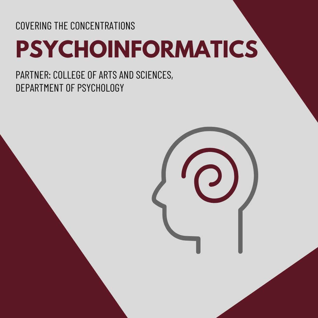 MsStateDataSci's tweet image. This week's Covering the Concentration series is highlighting the Psychoinformatics Concentration. It is partnered with the College of Arts and Sciences and the Department of Psychology!
To learn more, visit dsci.msstate.edu