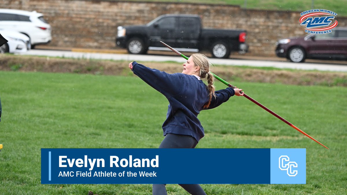 🚨 Evelyn Roland placed first in the javelin throw at the Lincoln Open and was named AMC Field Athlete of the Week!

#WeAreCC