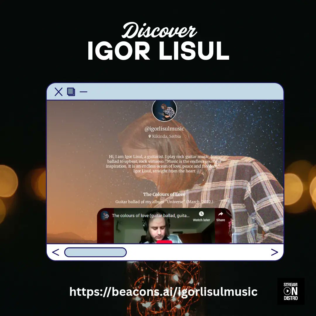 NeoMusic7's tweet photo. Get up close with IGOR LISUL @ulganima1984 more by visiting his website to get updates on his music, events and latest releases including music videos, podcast features and a lot more
https://t.co/3pM9bpVesD
@streamondistro @MAKEMyDay_music #StreamOnDistro #IndieMusicLift #fyp https://t.co/LOKLxULXMv