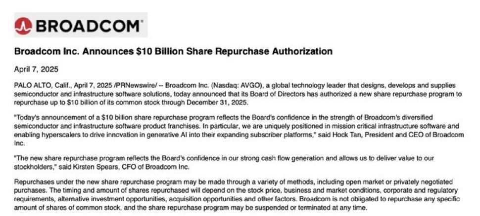 Insiderwave (@insiderwave_) on Twitter photo Broadcom ($AVGO) just announced $10billion share buy back program.
Nancy is holding a $1.5million dollar position.
Stock is up 8% today.
It’s still down 42% from all time high.
Worth watching.
🤔🤔🤔 Broadcom ($AVGO) just announced $10billion share buy back program.
Nancy is holding a $1.5million dollar position.
Stock is up 8% today.
It’s still down 42% from all time high.
Worth watching.
🤔🤔🤔