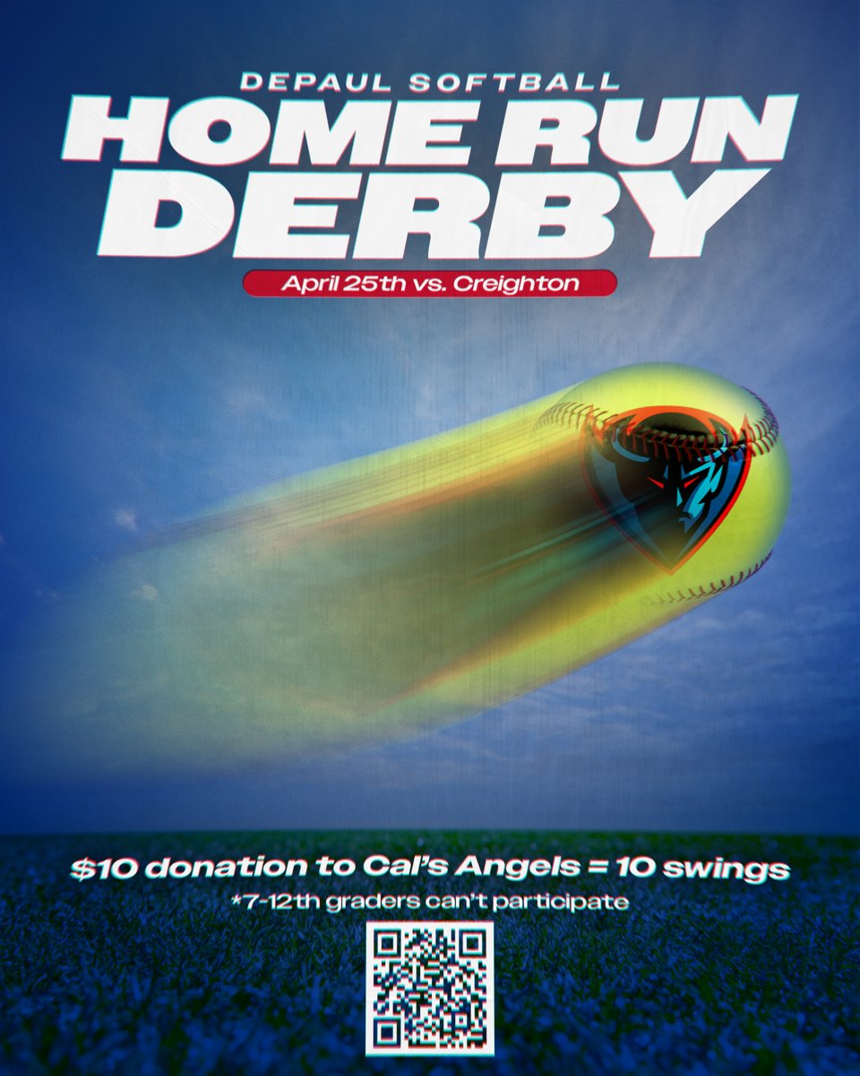 Our home run derby in support of Cal's Angels has been rescheduled to April 25th!

Scan the QR code or donate here: ow.ly/A05950Vw6zm

#BlueGrit🔵😈