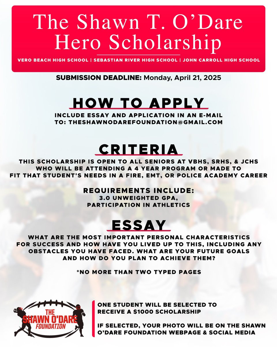 Make sure to apply! 

Deadline is April 21st, 2025!

#TheShawnODareFoundation