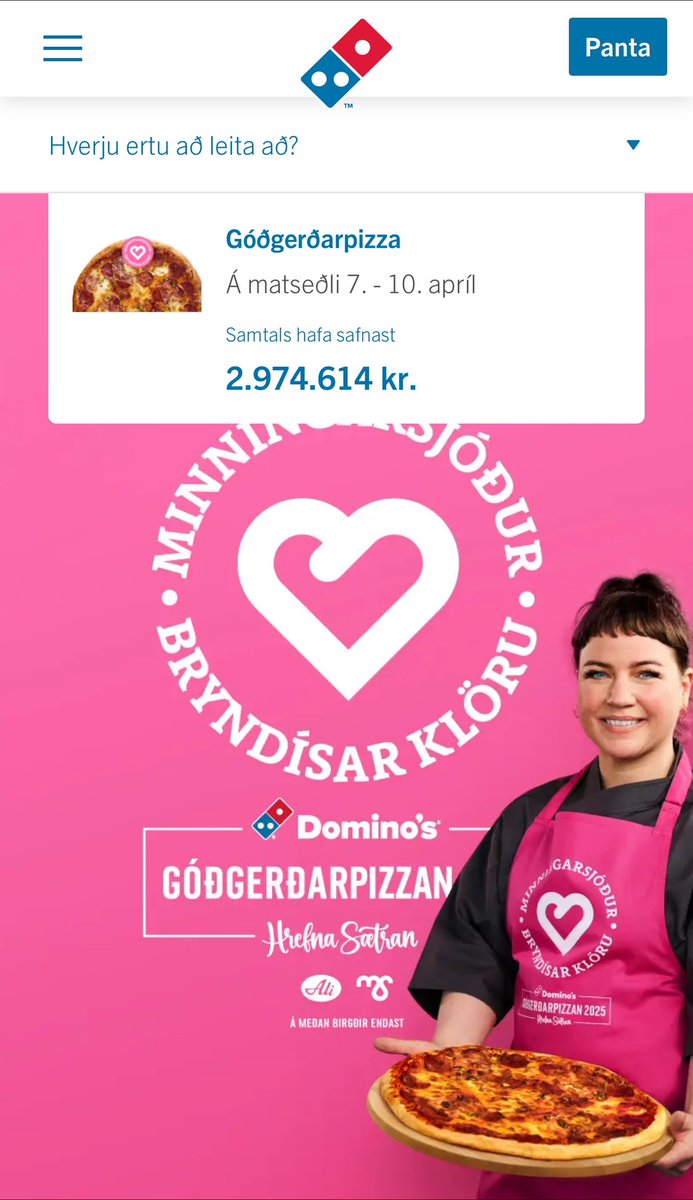 Góðgerðarpizzan hófst í dag með hreint út sagt alvöru viðbrögðum. Þegar þetta er skrifað hafa 2.974.614kr. safnast og enn þrír dagar eftir!

Í ár rennur öll sala í minningarsjóð Bryndísar Klöru sem var og verður alltaf ein af okkur.

Láttu gott af þér leiða og njóttu á meðan 🩷