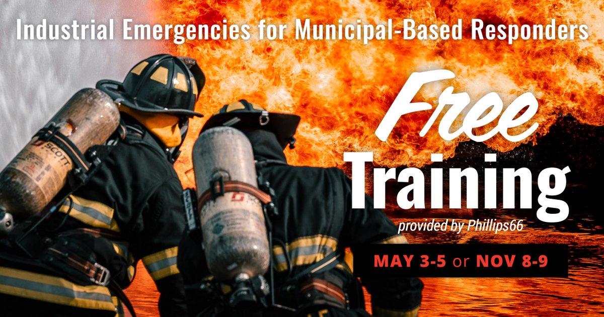 TEEXfire's tweet image. Industrial Emergencies for Municipal-Based Responders is being offered MAY 3-5 or NOV 8-9 courtesy of Phillips 66 to firefighters in their neighboring communities. Two nights hotel and meals included! Course details and registration information is at tx.ag/IEMBRP66.