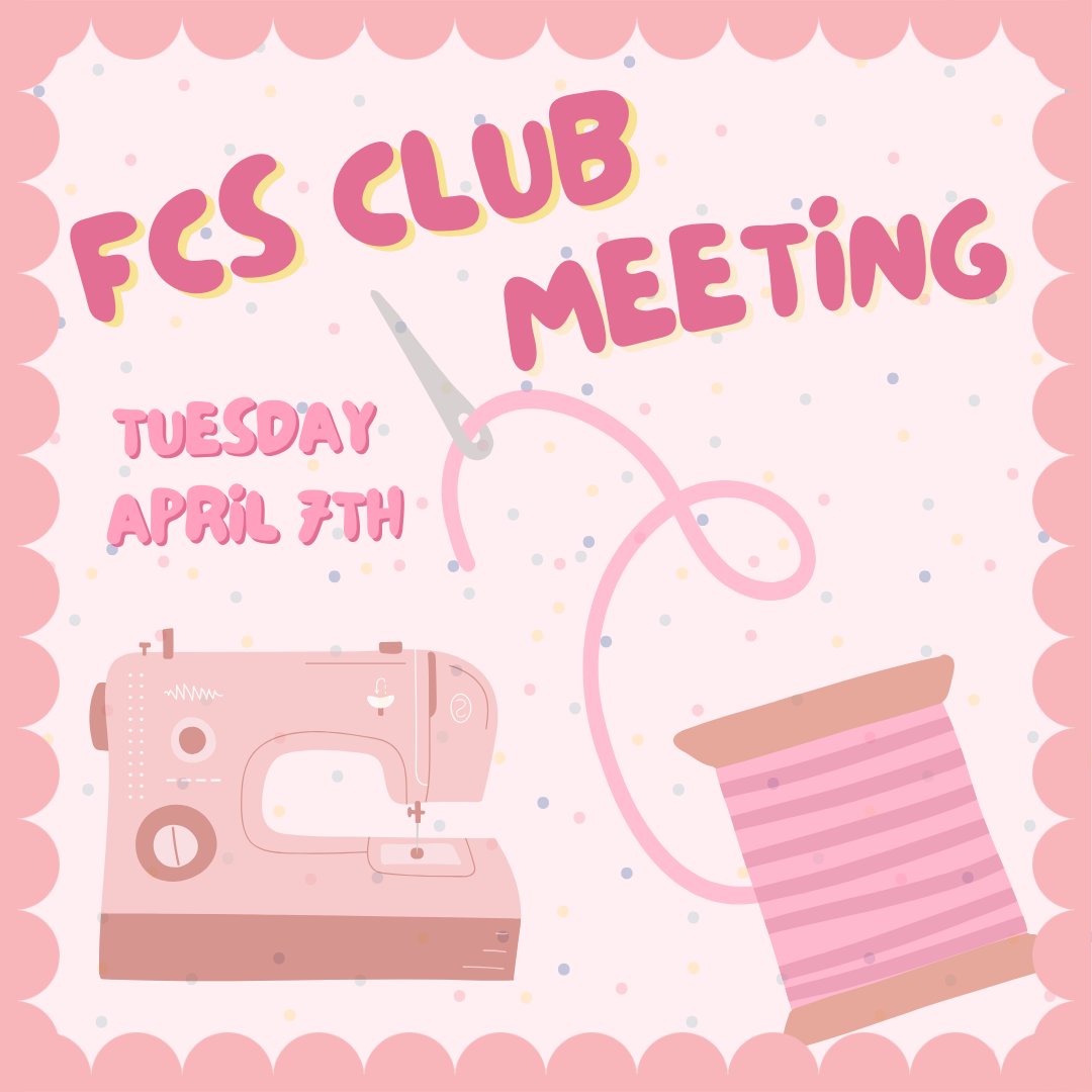 🧵💖 Sewing Stitches &amp; Sandwich Wishes 💖🧵 Join us on April 8th at 5:15 PM in MacKay 312 as we sew pillowcases for hospitalized children! 🌟 Plus, enjoy some Jimmy John's on us! 🥪✨

Let’s stitch, snack, and spread some love! 💕 #FCSClub