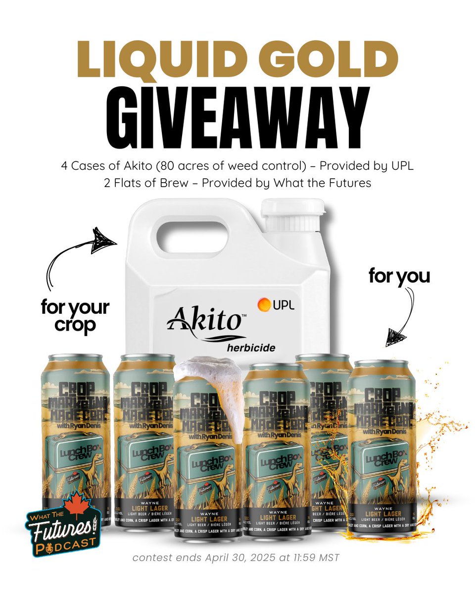 wtfuturespod's tweet image. GIVEAWAY

Two farmers will each win:
✔ 4 Cases of Akito (That’s 80 acres of weed control!) — Provided by UPL
✔ 2 Flats of Brew — Provided by What the Futures Podcast

Here’s how to enter:
1️⃣ Like &amp;amp; share this post
2️⃣ Drop your farm location in the comments
3️⃣ (Bonus) Tag…