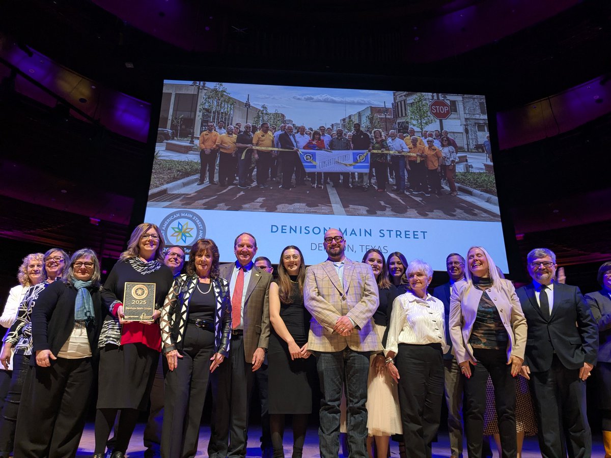 DowntownDenison's tweet photo. We are honored to be recognized as a 2025 Great American Main Street Award Winner! Since Denison became a Main Street City in 1989, every business owner, property owner, partner, volunteer, City leadership and staff have all played a part in this monumental achievement! https://t.co/3MCoehMfjt