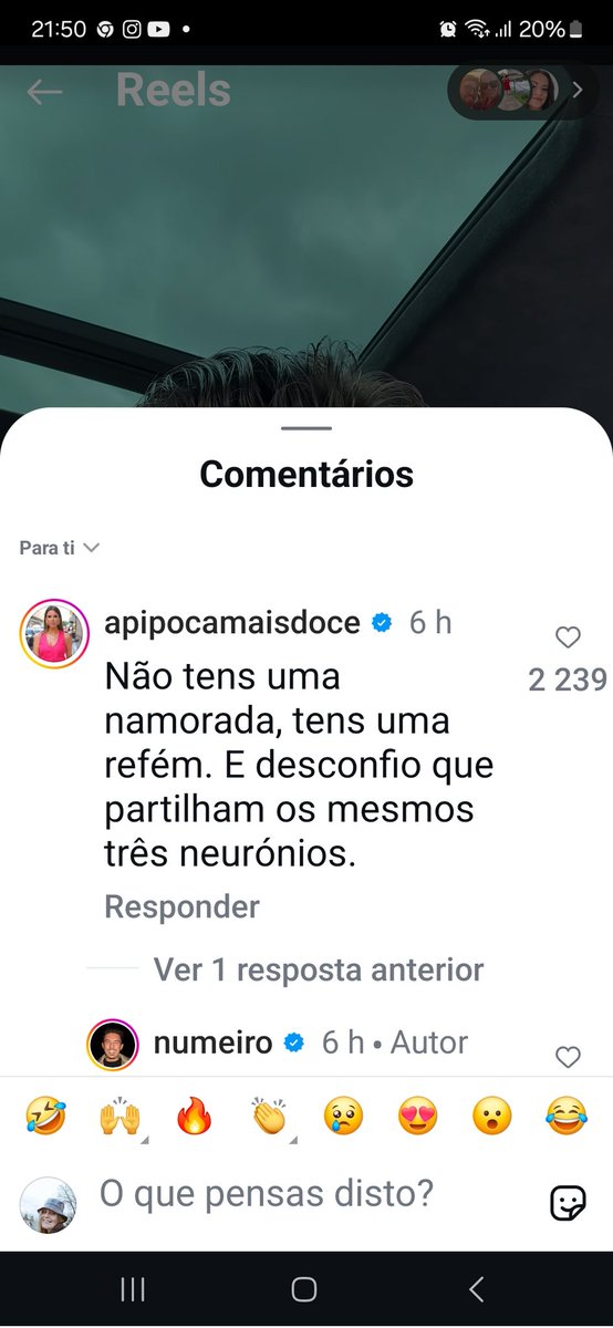 Amei o comentário da pipoca ao vídeo do numeiro.