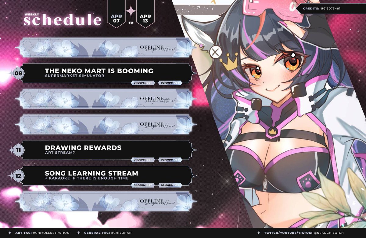 nekochiyo_ch's tweet image. I haven’t uploaded a weekly schedule in a long time and I’m happy to do them again!

See you on this week’s stream! 💙