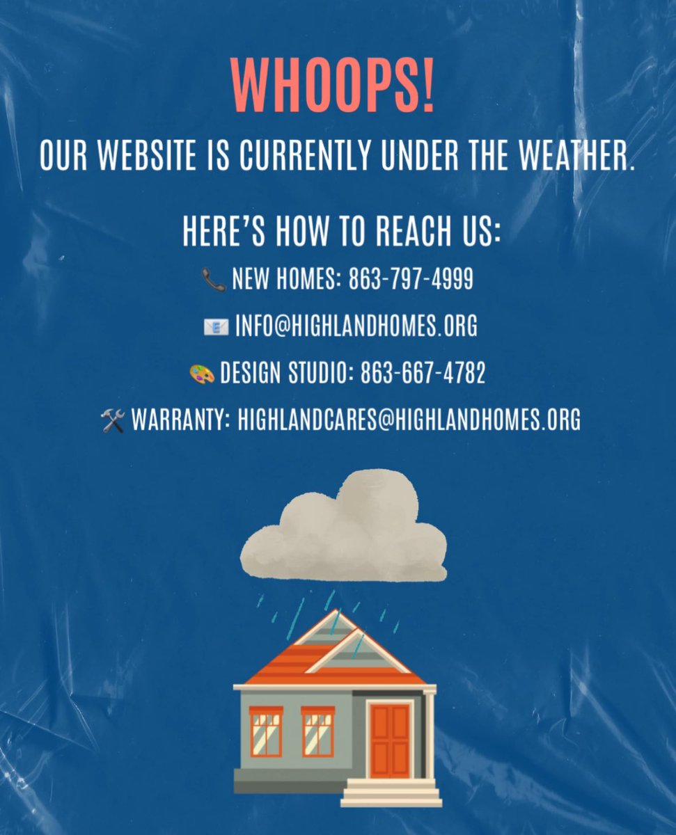 Our website’s feeling a little under the weather today. 🤒

Our web team is working hard behind the scenes to get everything back on track ASAP.

Thanks for your patience—we’ll keep you posted with updates.💙  

linktr.ee/HighlandHomesL…