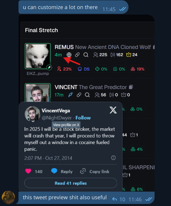 0xFrontman's tweet photo. I was showing my friends how Axiom has cool tweet previews and...
Accidentally caught $REMUS 4 minutes after it launched at 20k marketcap.

Also you can try it here: https://t.co/dO14ng44Xu https://t.co/965vtg05KJ