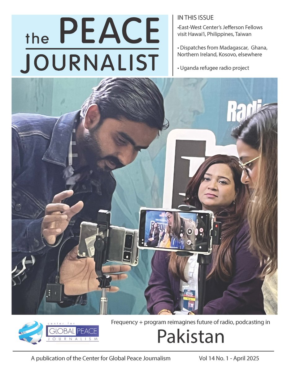 Steven Youngblood (@peacejourn) on Twitter photo The new Peace Journalist magazine is out! This edition features insightful articles from #Uganda, #Pakistan, #Madagascar, #NorthernIreland, #Kosovo, #Ghana, and #Milwaukee!
Link: tinyurl.com/49ps75ev
#PeaceJournalism <a href="/EastWestCenter/">East-West Center</a> <a href="/SharedFuture/">Shared Future News</a> <a href="/makingpeaceviz/">Making Peace Visible</a> <a href="/TheMFWA/">Media Foundation for West Africa</a> The new Peace Journalist magazine is out! This edition features insightful articles from #Uganda, #Pakistan, #Madagascar, #NorthernIreland, #Kosovo, #Ghana, and #Milwaukee!
Link: tinyurl.com/49ps75ev
#PeaceJournalism <a href="/EastWestCenter/">East-West Center</a> <a href="/SharedFuture/">Shared Future News</a> <a href="/makingpeaceviz/">Making Peace Visible</a> <a href="/TheMFWA/">Media Foundation for West Africa</a>