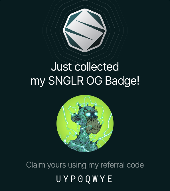 Hey 🫡

<a href="/SNGLR_io/">Singular</a> is the cultural layer of web3. Join now, stack points, unlock the real stuff."

My Referral code: UYP0QWYE
app.snglr.io