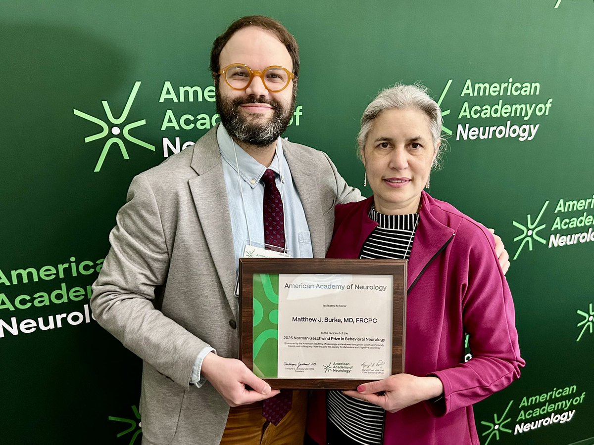 Matt Burke (@mattburkemd) on Twitter photo Very honoured to receive the <a href="/AANmember/">American Academy of Neurology</a> 2025 Norman Geschwind Prize for my research trying to better understand complex disorders and phenomena at the interfaces of Neurology and Psychiatry
Very grateful to all of my mentors and colleagues <a href="/Sunnybrook/">Sunnybrook Health Sciences Centre</a> <a href="/uoftmedicine/">Temerty Medicine</a> <a href="/harvardmed/">Harvard Medical School</a> Very honoured to receive the <a href="/AANmember/">American Academy of Neurology</a> 2025 Norman Geschwind Prize for my research trying to better understand complex disorders and phenomena at the interfaces of Neurology and Psychiatry
Very grateful to all of my mentors and colleagues <a href="/Sunnybrook/">Sunnybrook Health Sciences Centre</a> <a href="/uoftmedicine/">Temerty Medicine</a> <a href="/harvardmed/">Harvard Medical School</a>