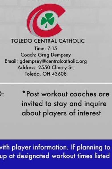 COACHES!! 

Toledo Central Catholic Showcase on May 14!☘️☘️
