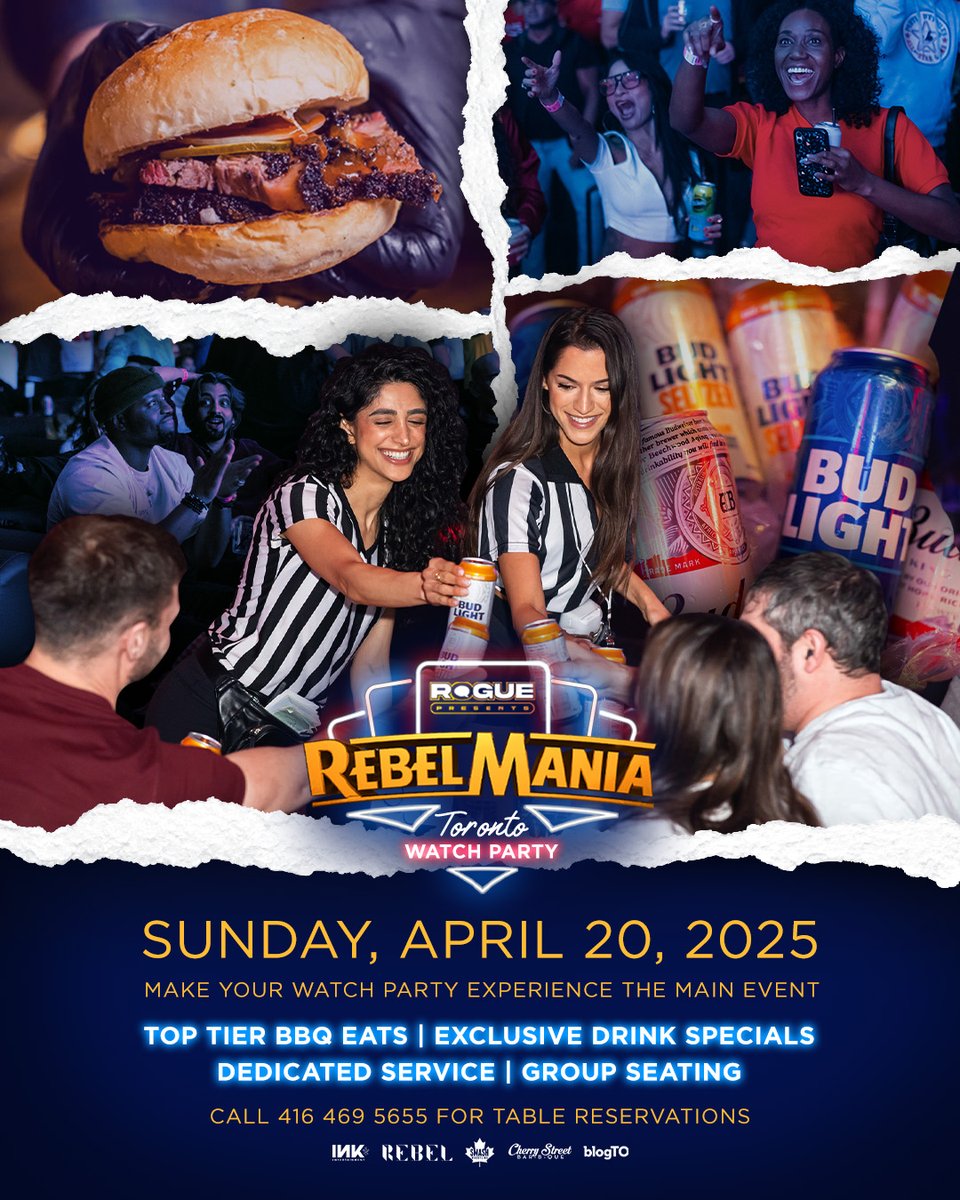 roguepresents (@rogue_presents) on Twitter photo Toronto celebrates the biggest night in pro wrestling with a state-of-the-art watch party! 🇨🇦
Doors: 2PM
Live <a href="/smashwrestling/">Smash Wrestling</a> matches: 3PM
Mania WatchParty: 7PM
Wanna level up your experience with dedicated service and a table reservation? Call 416 469 5655 Toronto celebrates the biggest night in pro wrestling with a state-of-the-art watch party! 🇨🇦
Doors: 2PM
Live <a href="/smashwrestling/">Smash Wrestling</a> matches: 3PM
Mania WatchParty: 7PM
Wanna level up your experience with dedicated service and a table reservation? Call 416 469 5655