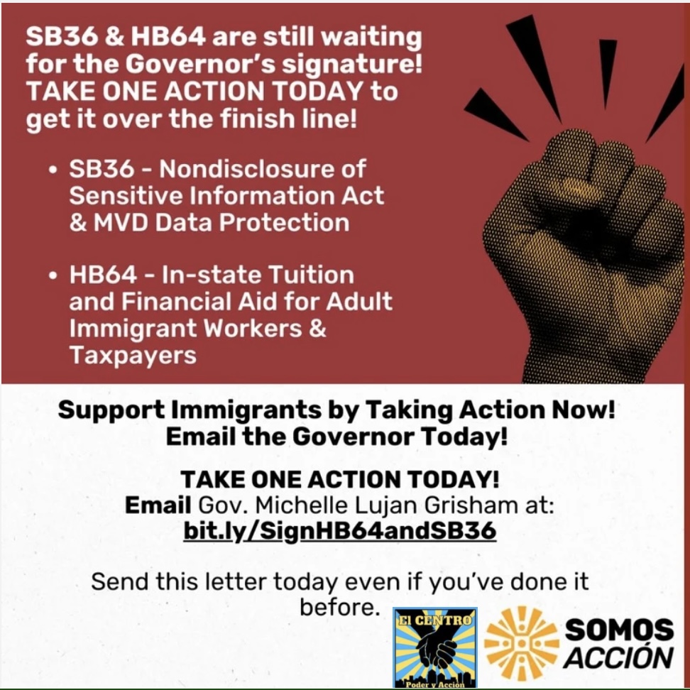 We need you to email the Governor ONCE AGAIN on SB36 and HB64. Go to bit.ly/SignHB64andSB36 to help us get this legislation over the finish line. ¡THANK YOU!