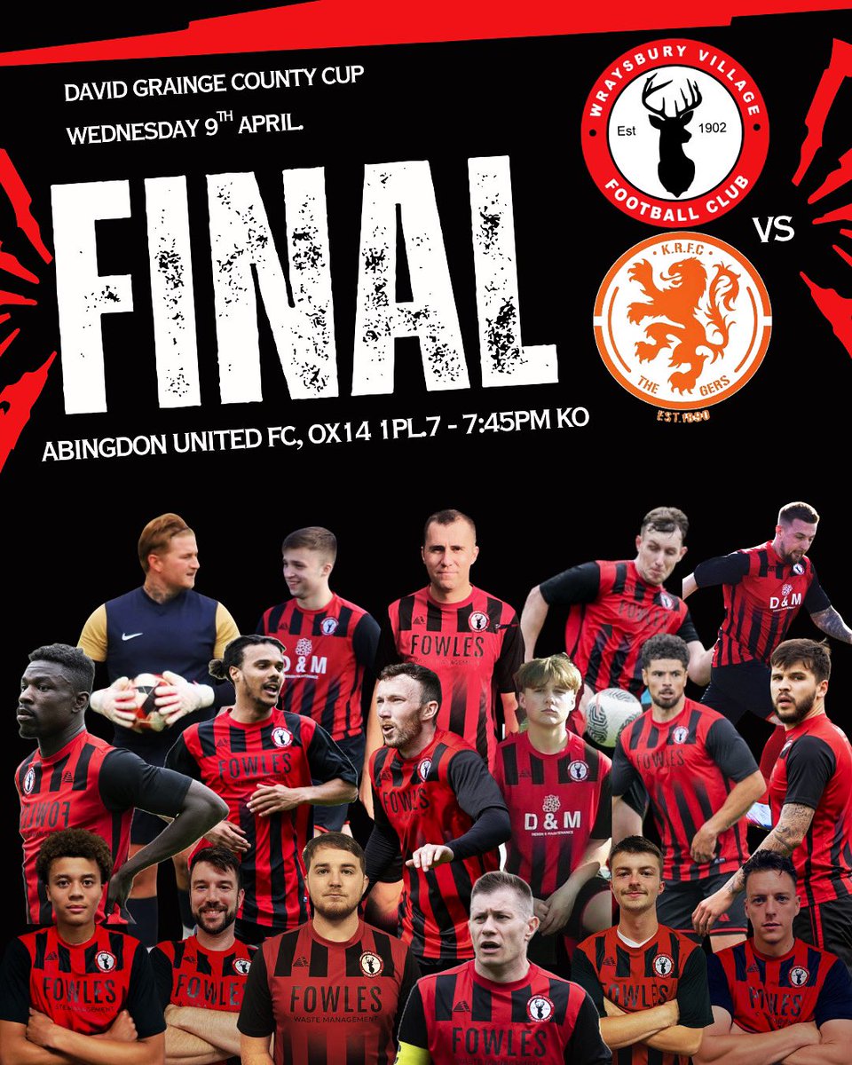 🏆 David Grainge County Cup Final 🏆

Wraysbury FC vs <a href="/KintburyRangers/">Kintbury Rangers FC</a> Devs!

This Wednesday 9th April - 7:45pm KO! 

Come down and support the lads!