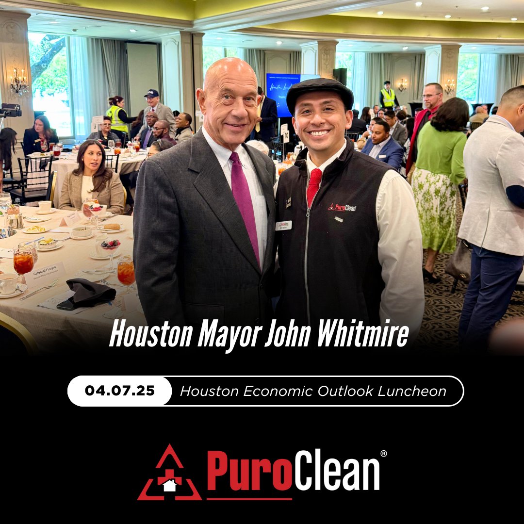 PuroCleanHTX's tweet photo. Proud to attend the Houston Economic Outlook Luncheon with Mayor John Whitmire! 🏗️✨ We’re excited to be part of the conversation shaping the future of construction and development in our great city. #HoustonGrowth #EconomicOutlook #PuroClean #HoustonBusiness https://t.co/C5PTZ0XjQC