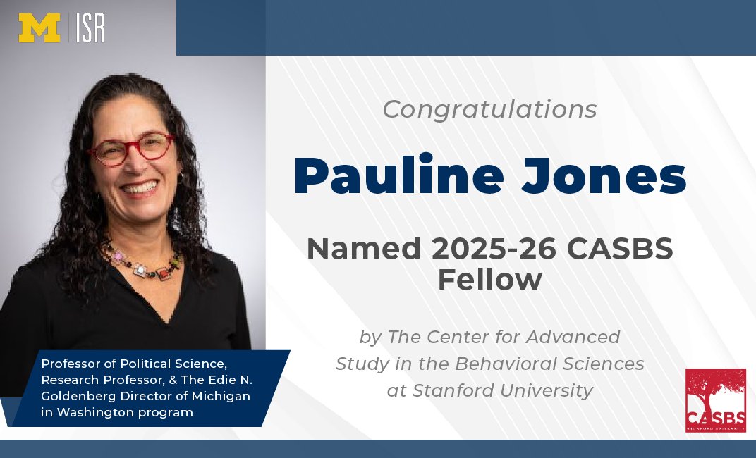 umisr's tweet image. Congrats to Pauline Jones, professor of political science and ISR affiliate, on being named a 2025–26 CASBS Fellow at Stanford.
Her work on institutional change and authoritarianism continues to shape the field of political science.
Read more: myumi.ch/NrmEQ…