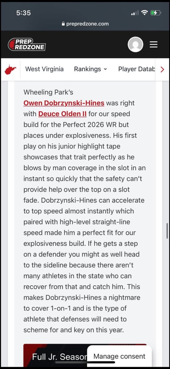 owendhines's tweet image. Thank you @PrepRedzoneWV for the write up! Excited for my senior season!@WPFOOTBALLTWBAI
