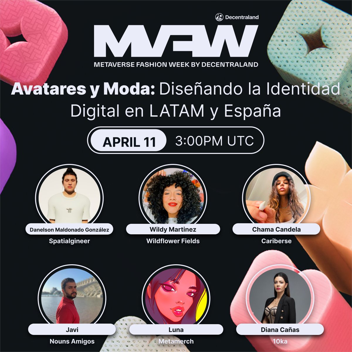 Javi🥥.eth (@jgonzalezferrer) on Twitter photo Con motivo de la Metaverse Fashion Week en Decentraland...
Tenemos streaming de puro talento latino 🔥
• <a href="/thehighgineer/">The Highgineer | 🦝🍃🔥💨</a>
• <a href="/wildy_martinez/">Wildflower Fields</a>
• <a href="/uhCaribe/">❤️🔥 Tamy Hadeed ❤️🔥</a>
• <a href="/jgonzalezferrer/">Javi🥥.eth</a>
• <a href="/Lunaticanto/">Luna🌜</a>
• <a href="/diana10ka/">diana10ka🫵 👟</a>
Este viernes a las 3pm UTC live en X y YouTube de <a href="/decentraland/">Decentraland</a> Con motivo de la Metaverse Fashion Week en Decentraland...
Tenemos streaming de puro talento latino 🔥
• <a href="/thehighgineer/">The Highgineer | 🦝🍃🔥💨</a>
• <a href="/wildy_martinez/">Wildflower Fields</a>
• <a href="/uhCaribe/">❤️🔥 Tamy Hadeed ❤️🔥</a>
• <a href="/jgonzalezferrer/">Javi🥥.eth</a>
• <a href="/Lunaticanto/">Luna🌜</a>
• <a href="/diana10ka/">diana10ka🫵 👟</a>
Este viernes a las 3pm UTC live en X y YouTube de <a href="/decentraland/">Decentraland</a>