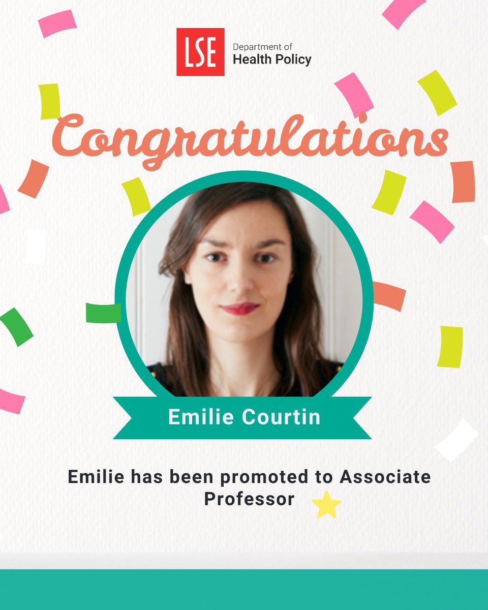 LSE Health Policy (@lsehealthpolicy) on Twitter photo 🎉 Celebrating Two Fantastic Promotions in the Department of Health Policy!🎉
A huge congratulations to <a href="/mylene_lagarde/">Dr. Mylene Lagarde</a>, who has been promoted to Professor and <a href="/EmilieCourtin/">Emilie Courtin</a>, who has been promoted to Associate Professor. 🎉 Celebrating Two Fantastic Promotions in the Department of Health Policy!🎉
A huge congratulations to <a href="/mylene_lagarde/">Dr. Mylene Lagarde</a>, who has been promoted to Professor and <a href="/EmilieCourtin/">Emilie Courtin</a>, who has been promoted to Associate Professor.