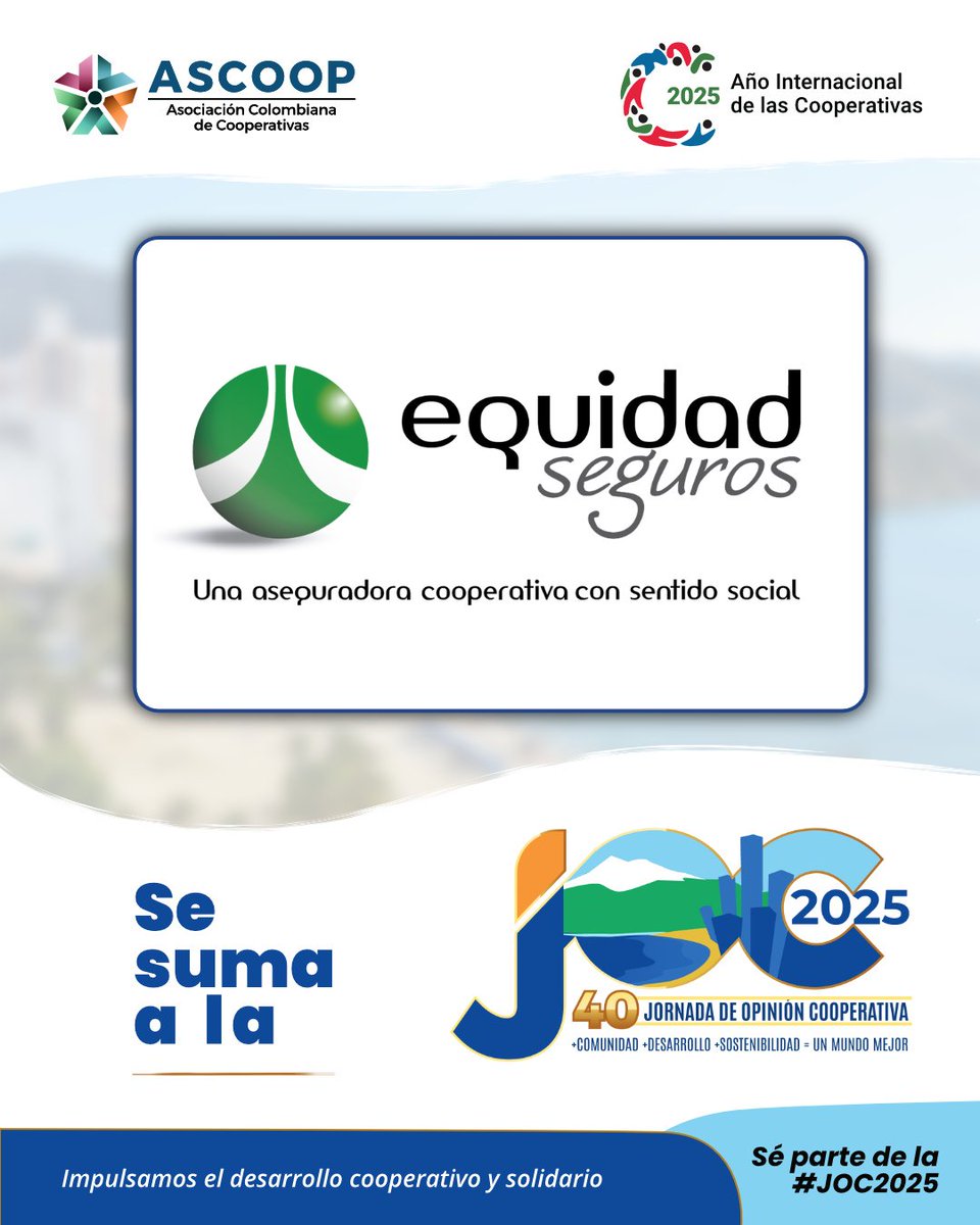 🎉 La Equidad Seguros se une a la #JOC2025! 🌍
📅 24 al 26 de abril de 2025
📍 ESTELAR Santamar Hotel &amp; Centro de Convenciones, Santa Marta, Colombia

📲 Inscríbete ahora: ascoop.coop/joc2025
#JOC2025 #Cooperativismo #desarrollosostenible <a href="/SegurosEquidad/">La Equidad Seguros</a>