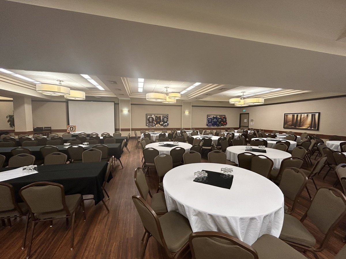 Setting up for tomorrow’s Scotiabank Parade of Champions &amp; Leadership Dinner 

21 teams earned their way to the event

SMHA major awards &amp; 3 Awards of Distinction will also be on the agenda

Finally, SMHA’s Kinley Brassard &amp; Dayton Deschamps will headline the leadership hotstove