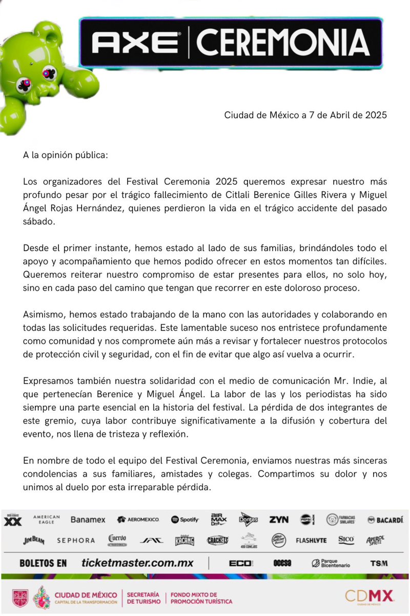 ferpauc's tweet image. #AXECeremonia Ya les arreglé su comunicado, una disculpa si quedó cutre, quise mantener la esencia del mensaje. Que no se nos olvide quiénes patrocinaron y permitieron esta negligencia de montaje @ecoenvivo_ @ocesa_total @GobCDMX #ParqueBicentenario #JusticiaParaBereyMiguel