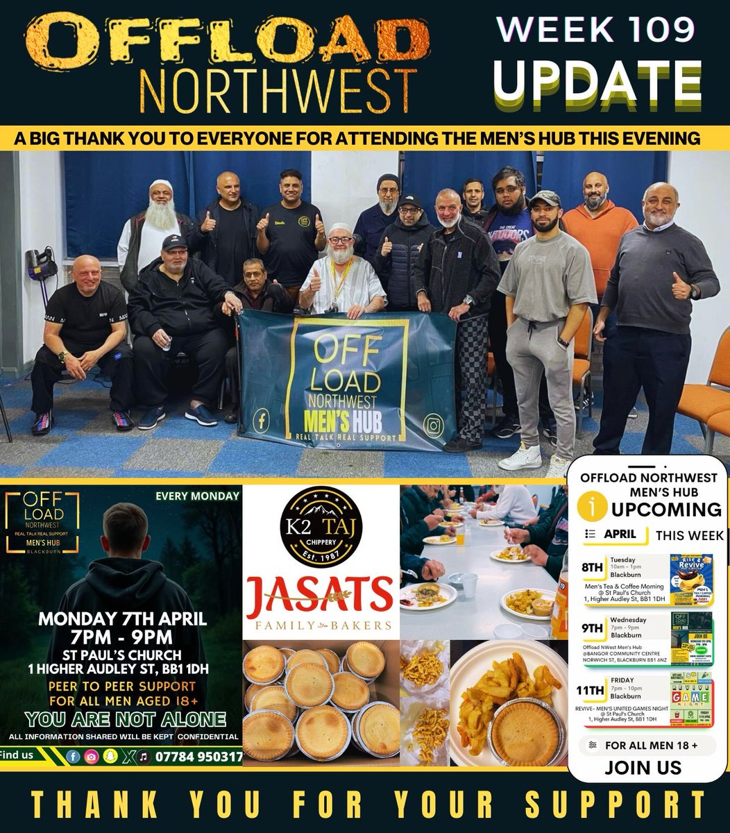 #OffloadNorthwest 
#MensHub 
#PeerToPeerSupport #MensMentalHealth 
#YouAreNotAlone 
#ConfidentialSupport 
#Blackburn 
#SupportForMen 
#MentalHealthMatters  
#MensSupport 
#CommunitySupport #MaleMentalHealth
#BreakTheStigma 
#SupportEachOther #MenSupportingMen