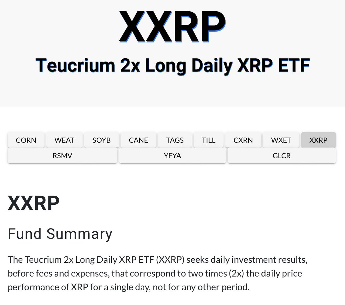 XRP超速報:ソラナに続く4番目の仮想通貨上場投資信託(ETF)はリップルETFが手にする。 「Teucrium  Investment」が米時間火曜にレバレッジ2倍ETFの「Teucrium 2x Long Daily XRP ETF( $XXRP  )」をローンチ、NYSEへ上場 #リップル #Ripple #XRP $XRP #仮想通貨 #暗号資産 ...