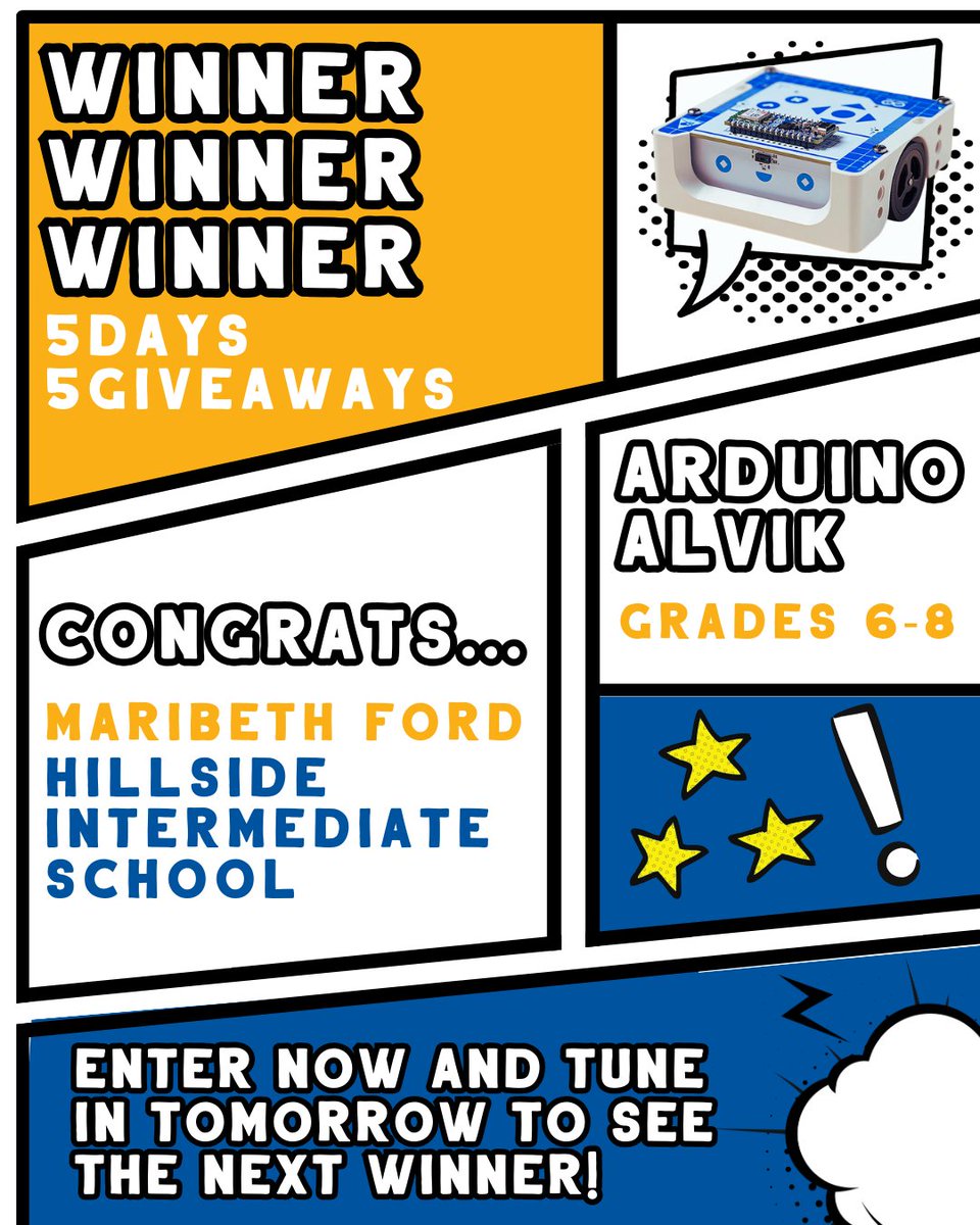 Congratulations to Maribeth our first National Robotics Week winner!🤖⚙️

If you want the chance to win a FREE robotics product, enter here: offers.pitsco.com/robotics-week-…