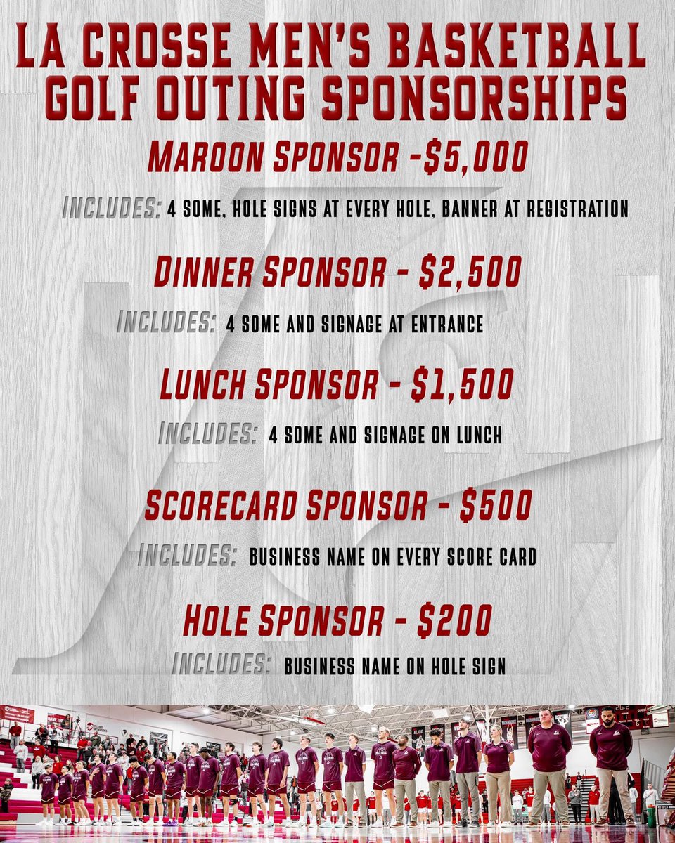 Our annual Men’s Basketball Golf Outing is just 4 months away!! Join us for a great event celebrating our Elite 8 run and fellowship with other Eagle supporters and alumni! 

See you August 1st! ⛳️🏀

Sign up can be found at the link ⬇️

uwlax.edu/foundation/con…