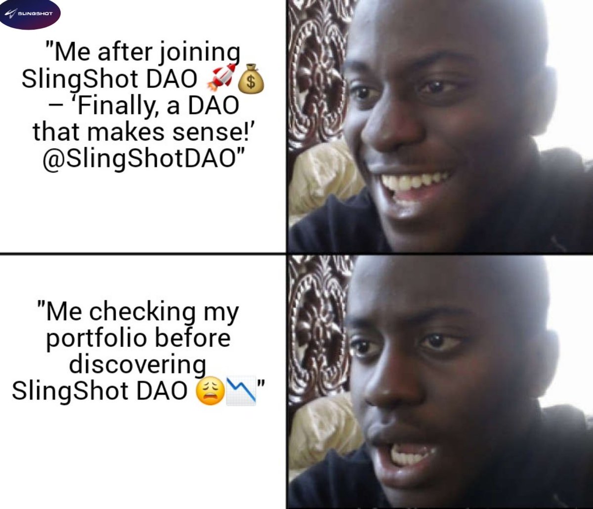 Mr_Tee_Digital's tweet image. Before @SlingShotDAO: 😩📉 After @SlingShotDAO: 🚀💰 The only upgrade your portfolio needs! #Crypto #DAORevolution