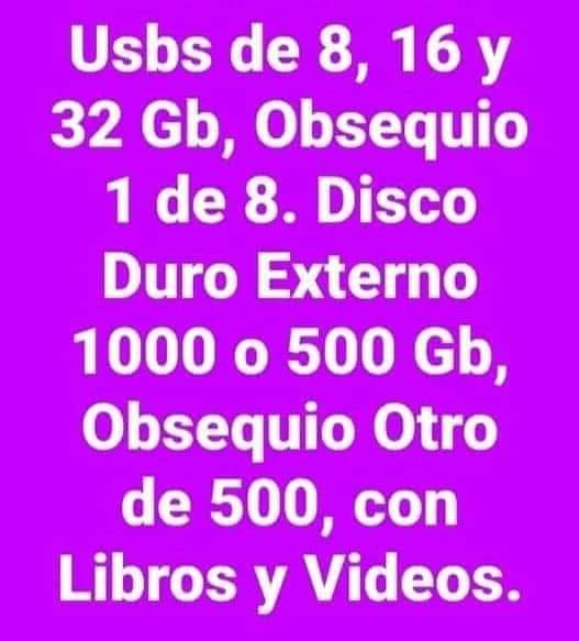bembecuyabro's tweet photo. REACTIVAMOS NUEVAMENTE LAS PROMOS 2x1.
♦️Por la compra en Memorias USB o Micro SD
♦️Lleve GRATIS: Otra USB de 8 Gb.
♦️DISCOS DUROS USB EXTERNOS de 500 o 1000 GB
♦️Lleve GRATIS otro Disco Duro de 500 Gb, Videos y Libros de Salsa. 

🔊PRECIOS DEL AÑO PASADO. 
WHATSAPP: 
3235929459. https://t.co/OVd0amxFpH