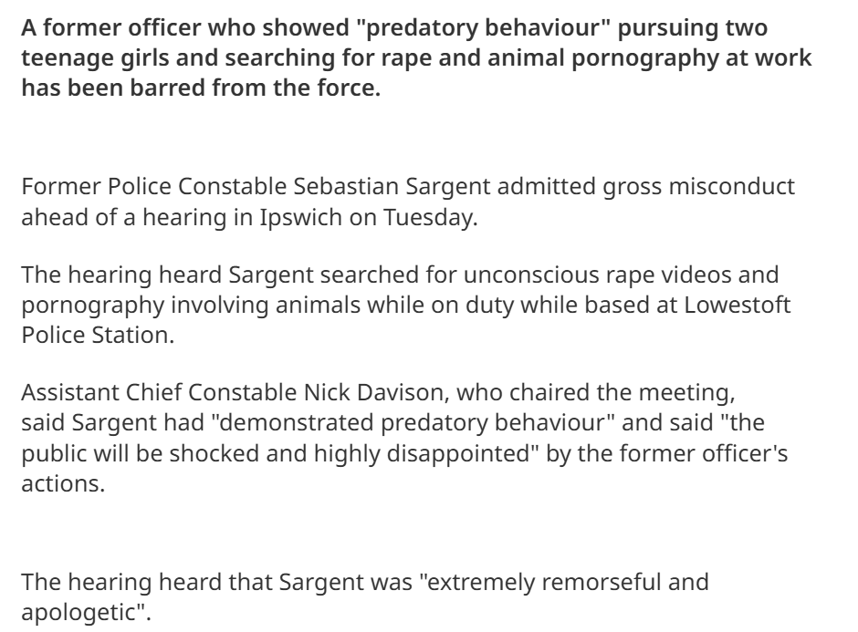 warroomSOE's tweet photo. I mean ffs, this is a tiny shithole Constabulary, not the Metropolitan police, how can there be so many absolute animals working there. Pursuing minors and watching rape and animal porn at work. This was a Suffolk PC in 2024. https://t.co/XSikBSckpx
