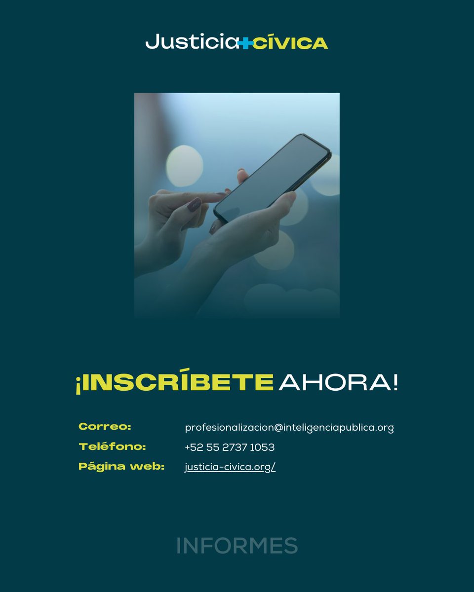 Justicia Cívica + Profesionalización (@justiciacivica_) on Twitter photo Certificación en Conducción de Audiencias Públicas
⚖️ ISO 17024:2012
📩 Más información e inscripciones: profesionalizacion@inteligenciapublica.org
#JusticiaCívica #Diplomado #Certificación #Profesionalización Certificación en Conducción de Audiencias Públicas
⚖️ ISO 17024:2012
📩 Más información e inscripciones: profesionalizacion@inteligenciapublica.org
#JusticiaCívica #Diplomado #Certificación #Profesionalización