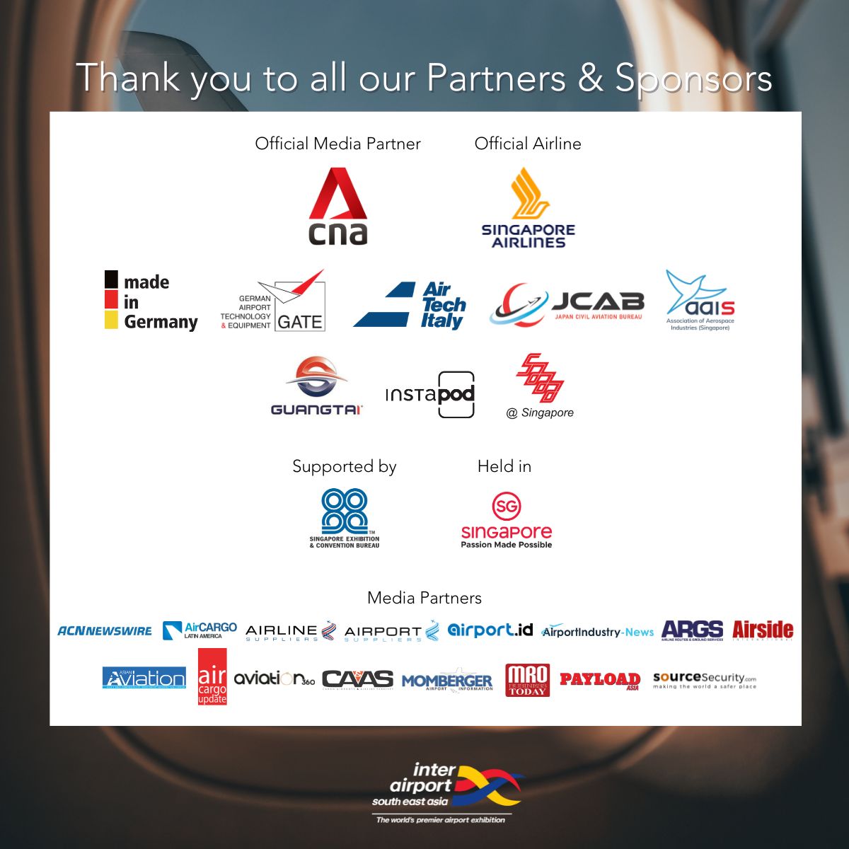 A heartfelt thank you to our Official Partners and Sponsors! Their support make it possible to share groundbreaking ideas and insights that drive the airport industry forward. 

Together, we pave the way for the future of airports! 

#interairport #IASEA
