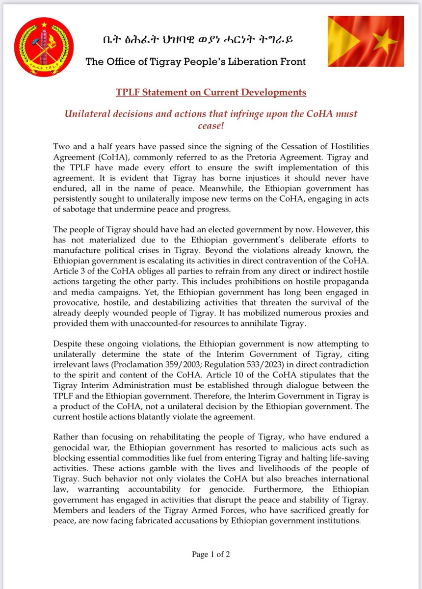 johniabraha's tweet image. Regardless of the internal political turmoil in #Tigray, the lawless & reckless actions by the genocidal regime in #Ethiopia should be condemned. The pen holders of the Pretoria agreement & all peace loving actors should speak up.
#TigrayGenocide 👇🏿