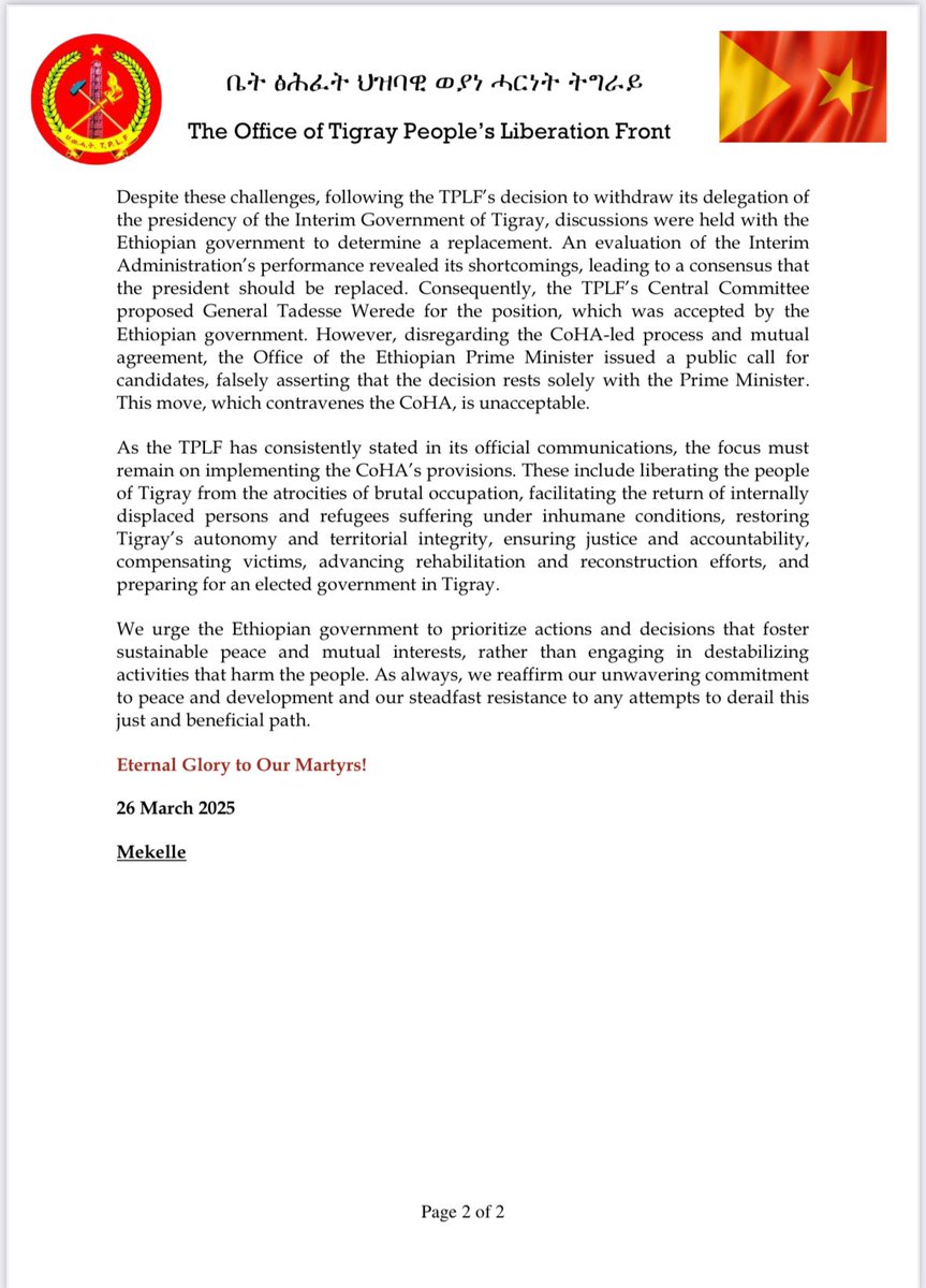 johniabraha's tweet image. Regardless of the internal political turmoil in #Tigray, the lawless & reckless actions by the genocidal regime in #Ethiopia should be condemned. The pen holders of the Pretoria agreement & all peace loving actors should speak up.
#TigrayGenocide 👇🏿