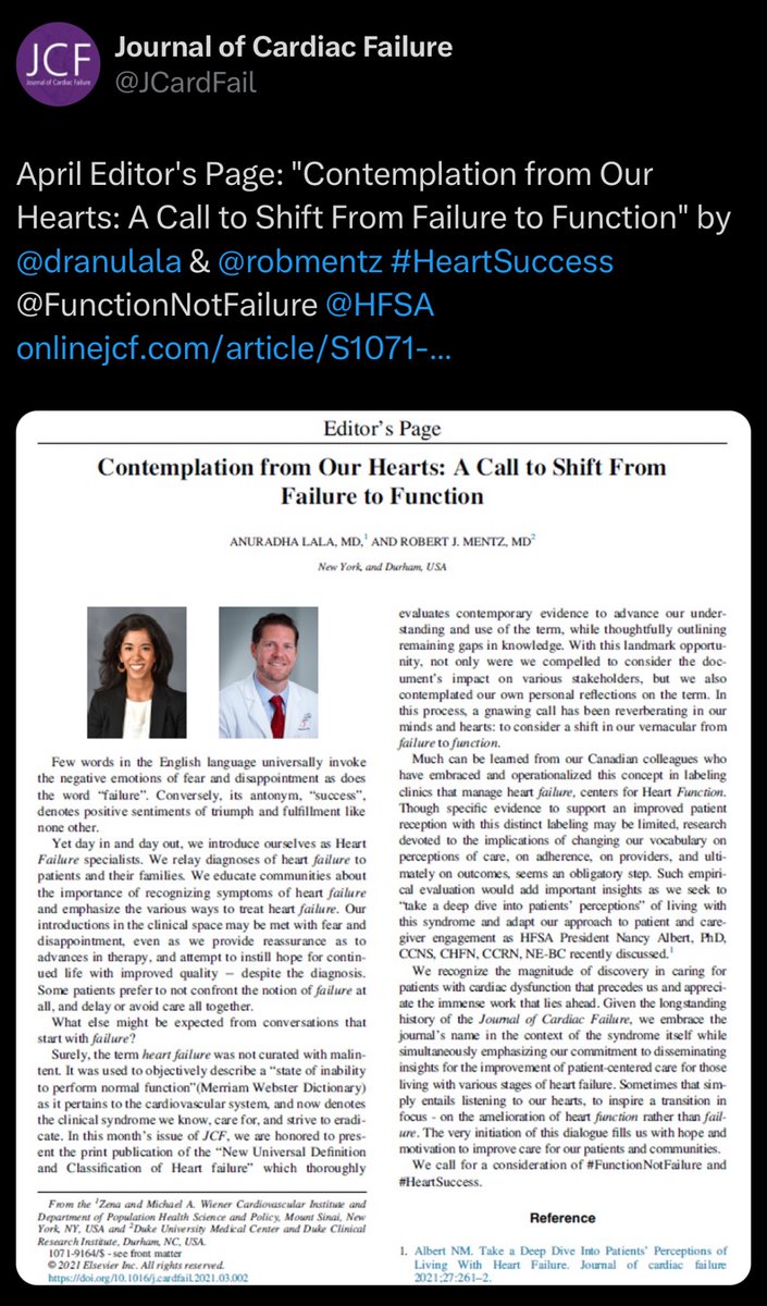 Anu Lala-Trindade (@dranulala) on Twitter photo #FunctionNotFailure. 💜🫀
Even <a href="/EricTopol/">Eric Topol</a> agrees.
<a href="/JCardFail/">Journal of Cardiac Failure</a> EdPage 2021 <a href="/robmentz/">Robert Mentz, MD</a> #FunctionNotFailure. 💜🫀
Even <a href="/EricTopol/">Eric Topol</a> agrees.
<a href="/JCardFail/">Journal of Cardiac Failure</a> EdPage 2021 <a href="/robmentz/">Robert Mentz, MD</a>