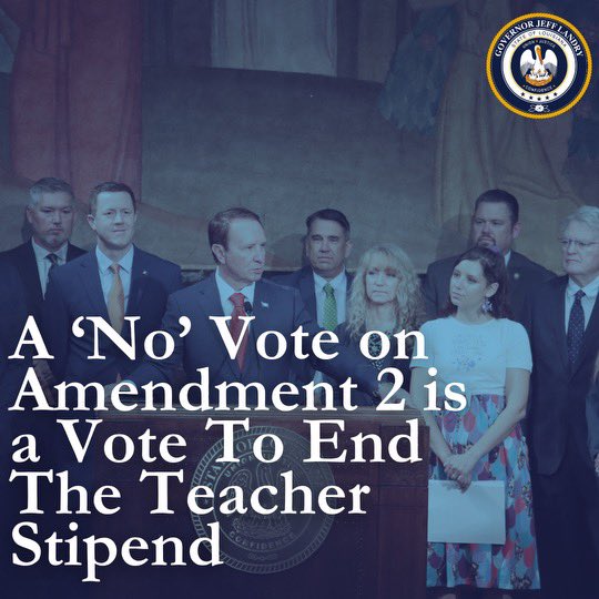 If Amendment 2 does not pass, there is no teacher stipend or $2000 payment to our teachers. 

Let me be clear—If Amendment 2 does not pass Saturday, there is no backup stipend. 

If it passes, teachers get a PERMANENT pay raise, and will no longer have to go to our legislators