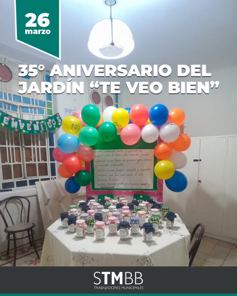 🎉👶 ¡Feliz 35° aniversario al Jardín Maternal "Te Veo Bien"! 🎂🌈

Hace 35 años que este espacio acompaña con amor, cuidado y dedicación a las infancias de nuestras familias municipales. Un verdadero orgullo del STMBB 💙

Gracias a cada docente y trabajadora que lo hizo posible